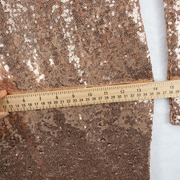 Fashion Nova Dress Small Rose Gold Sequin One Shoulder Midi Side Slit Sexy - Picture 7 of 15